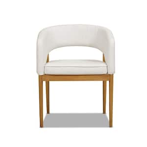 Mirah Eggshell White Polyester Linen Modern Open Barrel Dining Chair