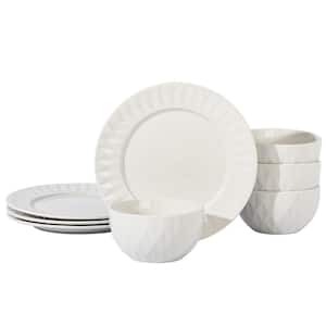 Fine Ceramic 8 Piece Dinnerware Set Service of 4 in White