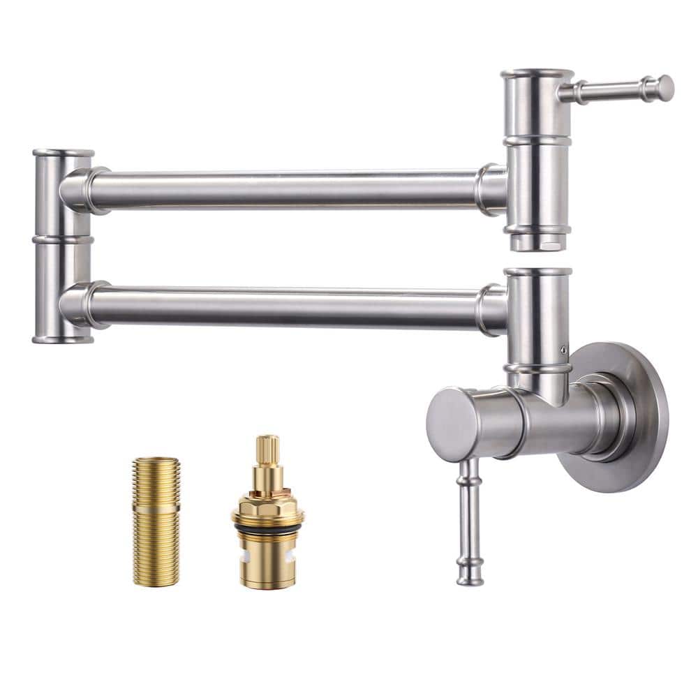 ALEASHA Wall Mounted Pot Filler with Removable Aerator in Brushed