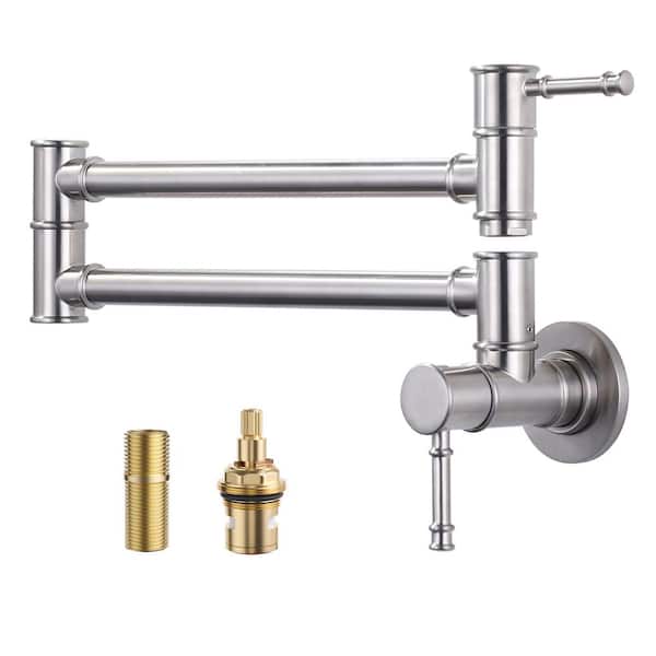 ALEASHA Wall Mounted Pot Filler with Removable Aerator in Brushed Nickel