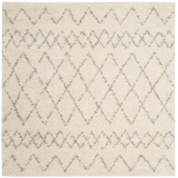 Berber Shag 3 ft. x 3 ft. Square Cream/Light Gray Ikat Diamonds Area Rug