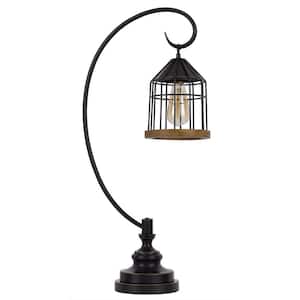 31 in. Bronze Metal Table Lamp with Bronze Cage Shade