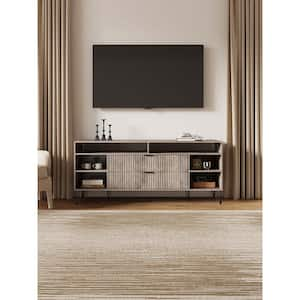 DUMBO 63 in. Rustic Grey Mid-Century Modern TV Stand Fits TV's up to 60 in. with 6 Shelves and 2-Drawers