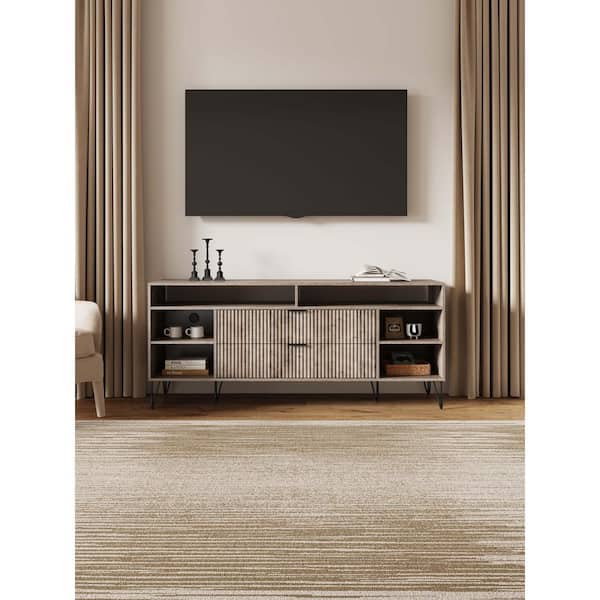 Manhattan Comfort DUMBO 62.99 in. Rustic Grey Mid-Century Modern TV Stand Fits TV's up to 60 in. with SNAP Tool-Free Assembly