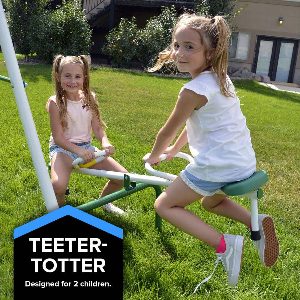 Live Oak White and Green Metal Swing Set with Slide