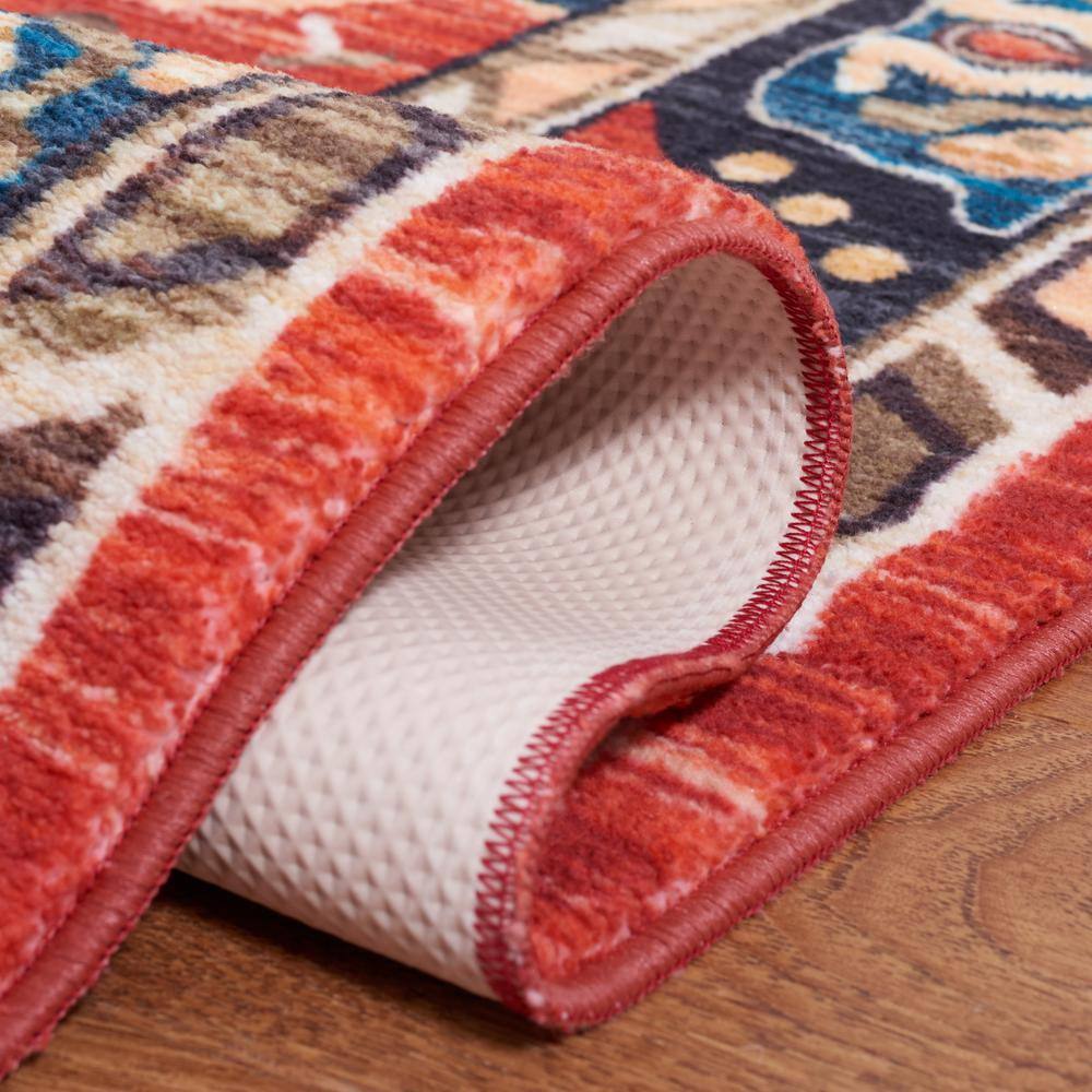 Riviera Elegance 5'5" x 7'7" Black & Red Synthetic Non-Slip Area Rug