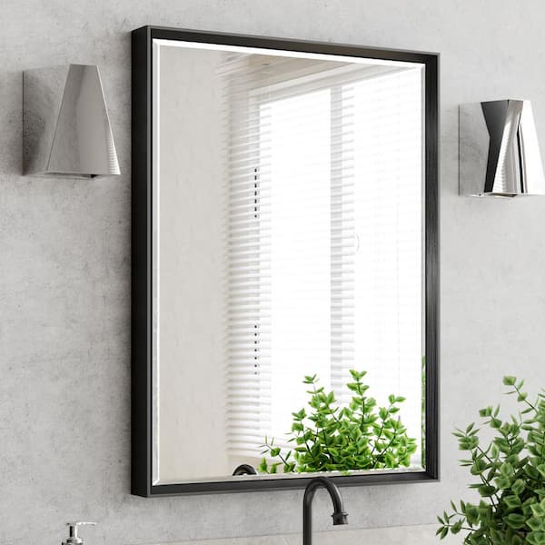 QueenFun 24 in. W x 32 in. H Framed Rectangular Beveled Edge Bathroom Vanity Wall Mount Mirror in Brushed Black