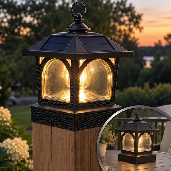 Edison Solar Black Aluminum LED Fits 5 Post Sizes Solar Deck Post Light