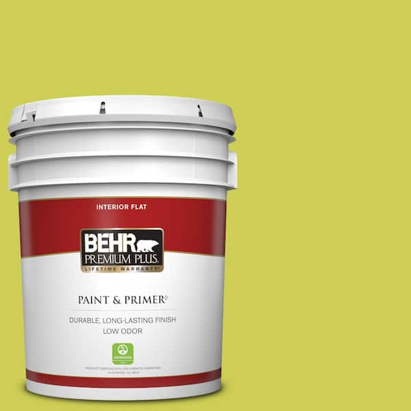 BEHR PREMIUM PLUS 5 gal. #400B-5 Grape Green Flat Low Odor Interior Paint & Primer