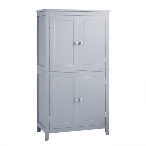 COWLOWN 23.6 in. W x 11.8 in. D x 43.3 in. H Gray Linen Cabinet, Floor Storage Cabinet with 4 Doors, Adjustable Shelves