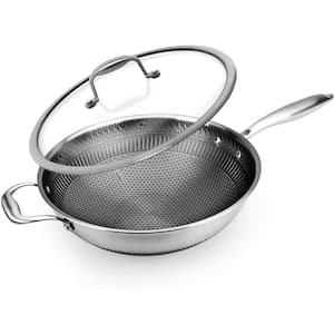 Large 12 in. Black Stainless Steel Woks with Triply DAKIN Etching Non-Stick Coating and Side Handle