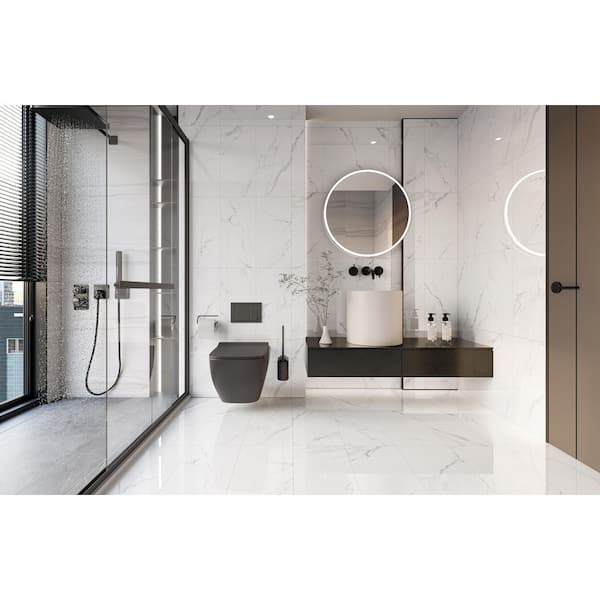 Carrara 12 in. x 24 in. Polished White Porcelain Marble Look Floor and Wall Tile (2 sq. ft./Each)