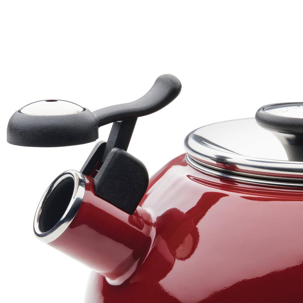 Red Enamel Steel Whistling Teakettle with Flip-Up Spout, 2-Quart