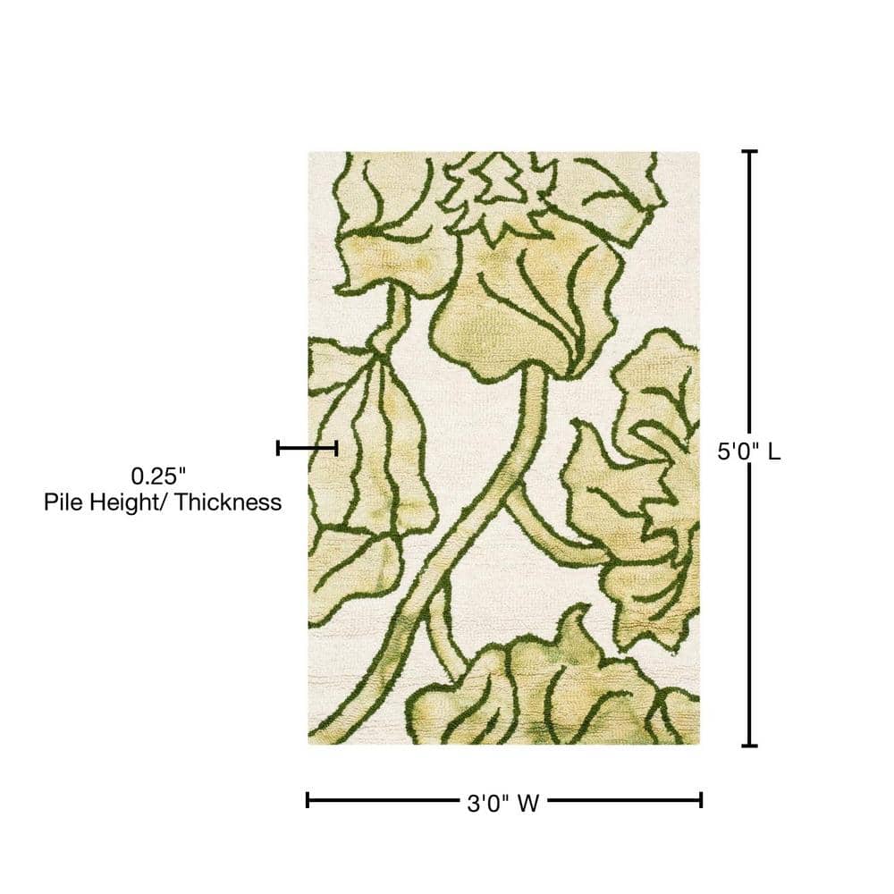Ivory and Light Green Hand-Tufted Wool Area Rug