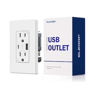 21W USB Wall Outlet with Type A and Type C USB Ports, 15 Amp Tamper Resistant, with Screwless Wall Plate,White (1-Pack)