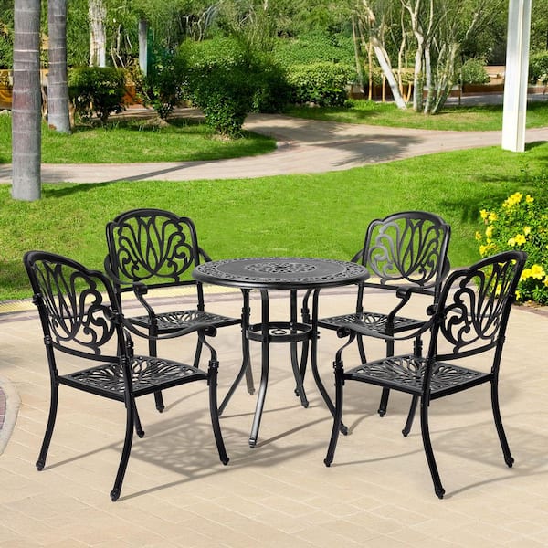Black Cast Aluminum Outdoor Stackable Dining Armchair (Set of 2)