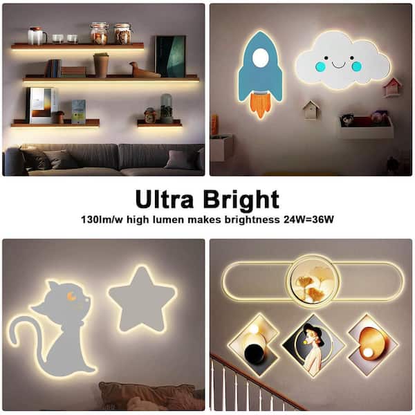 16.4 ft. Integrated LED White Finish Strip Light Fixture, 3000K Warm White Dimmable COB Adhesive Lighting