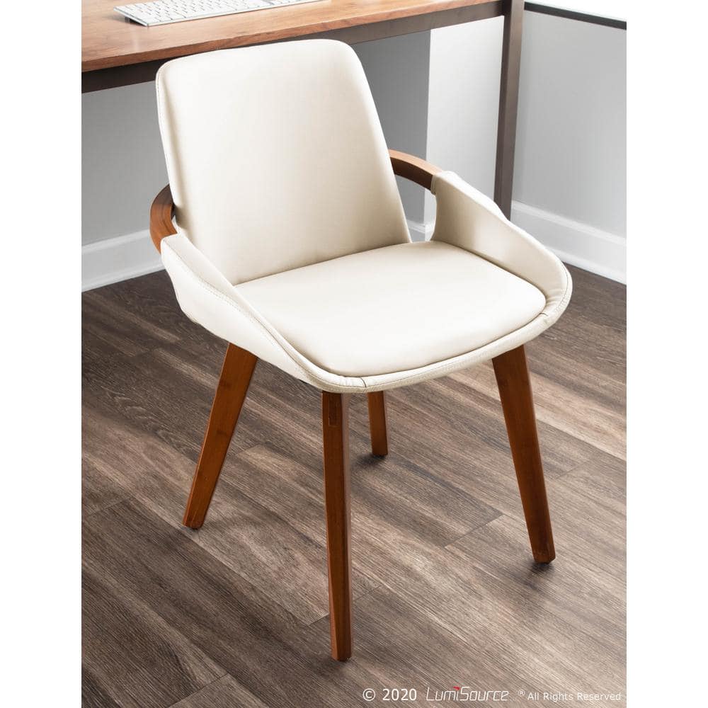 Walnut and Cream Faux Leather High Back Side Chair