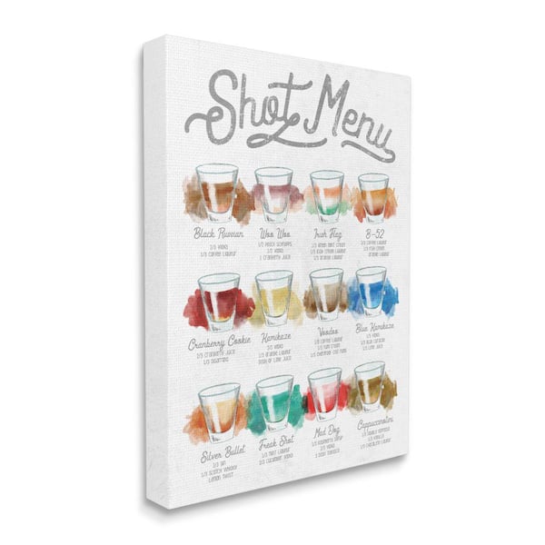 Stupell Industries "Cocktail Shot Menu Kitchen Drink Recipes" by Daphne Polselli Unframed Drink Canvas Wall Art Print 24 in. x 30 in.