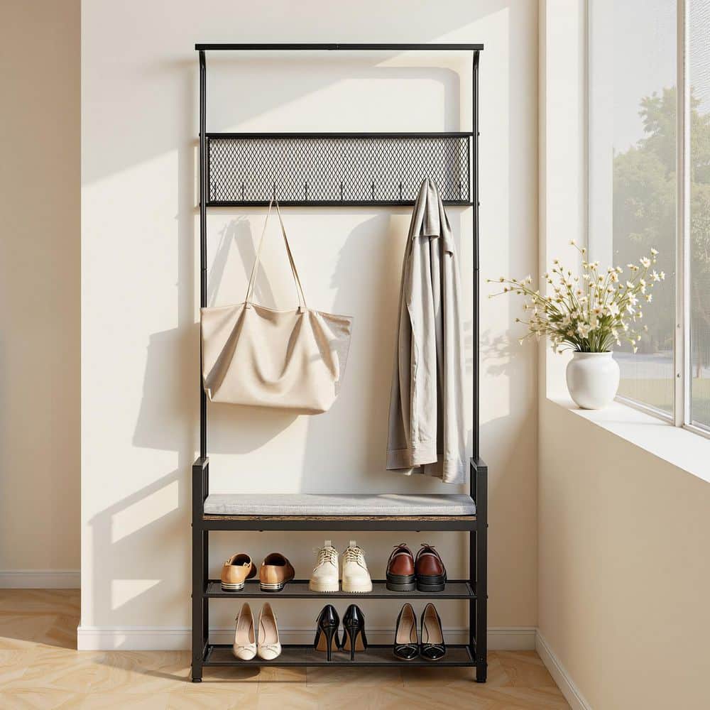 SKYSHALO Hall Tree, 72 in. Coat Rack with Shoe Bench, Freestanding