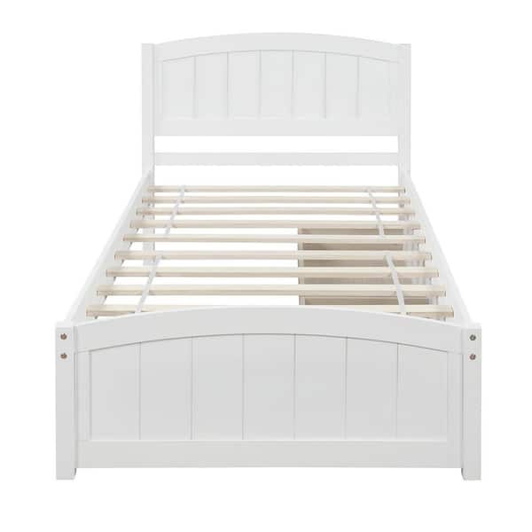 White Wood Frame Twin Size Platform Bed with Two Drawers