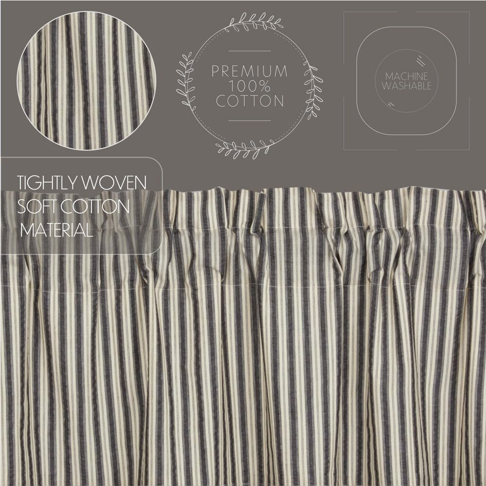 Ashlynn Cotton Gray Ticking Stripe Short Panel Curtains