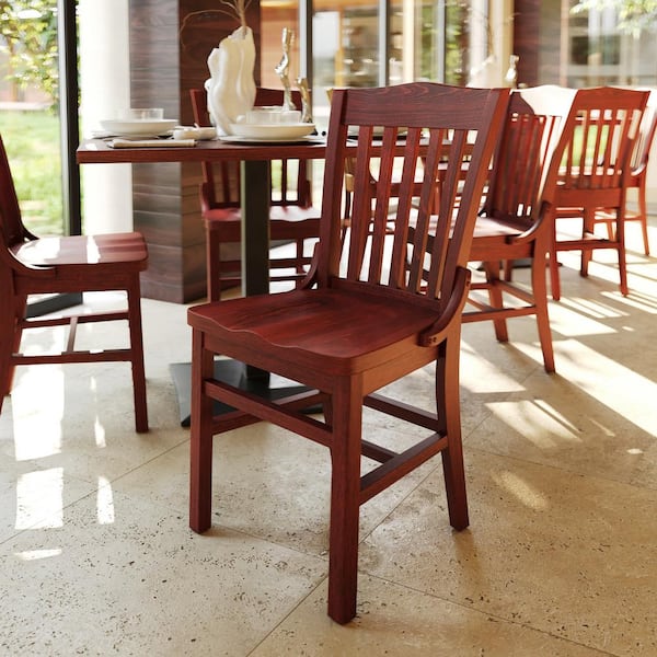 Mahogany Wood Hercules Series School House Back Wood Restaurant Chair, Classic Armless Dining Chair for Restaurants