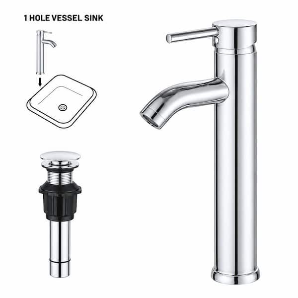 Single Hole Single Handle Bathroom Vessel Sink Faucet With Drain Assembly in Polished Chrome
