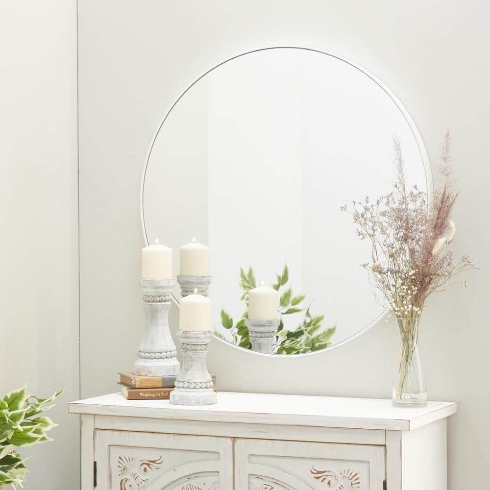 30" Sleek Black Wood Round Wall Mirror