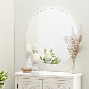 30 in. x 30 in. Round Framed White Wall Mirror with Thin Frame