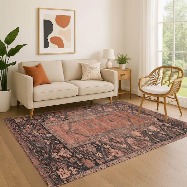 Mayfield Premium Machine Washable Abstract AMF1727 Terracotta 3 ft. x 5 ft. Area Rug