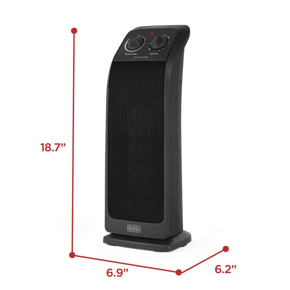 Black Ceramic Electric Tower Heater with Adjustable Thermostat