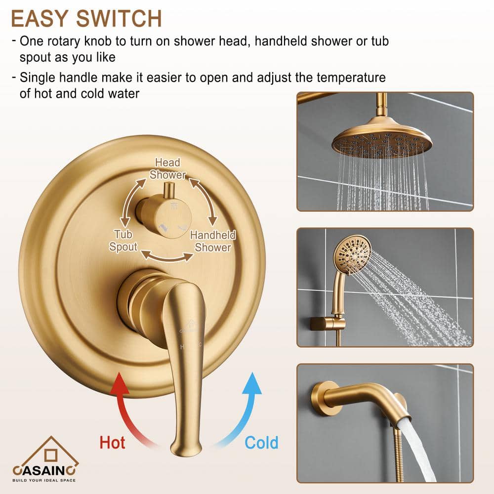 Brushed Gold Multi-Function Rain Shower System with Handheld