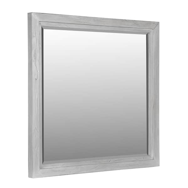 Medium Rectangle Washed White Contemporary Mirror (40 in. H x 39 in. W)