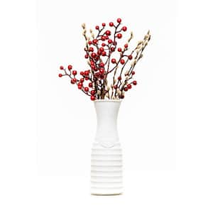 10 in. Holiday Willow Design Pussy Willow Assorted Mix Salix Caprea Plant with White Vase