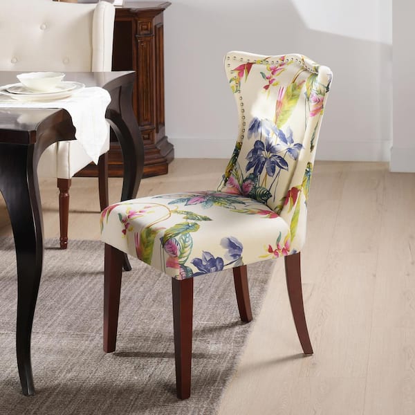 Paradise Glam Off-White/Floral Upholstered Dining Chair
