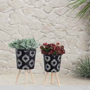 10/12 in. Black Diamond Planter with Wooden Legs (2-Pack)