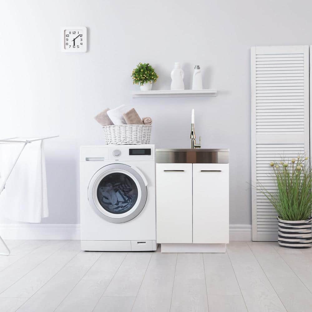 24-Inch White Freestanding Stainless Steel Laundry Sink with Faucet