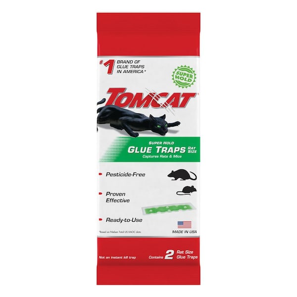 TOMCAT Super Hold Glue Traps Rat Size for Rats, Mice, Snakes, Cockroaches, Spiders, and Scorpions, Ready-To-Use, 2 Traps