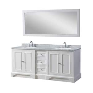Kingswood 72 in. W x 25in. D x 33 in. H Double Bath Vanity in White with White Carrara Marble Top and Mirror