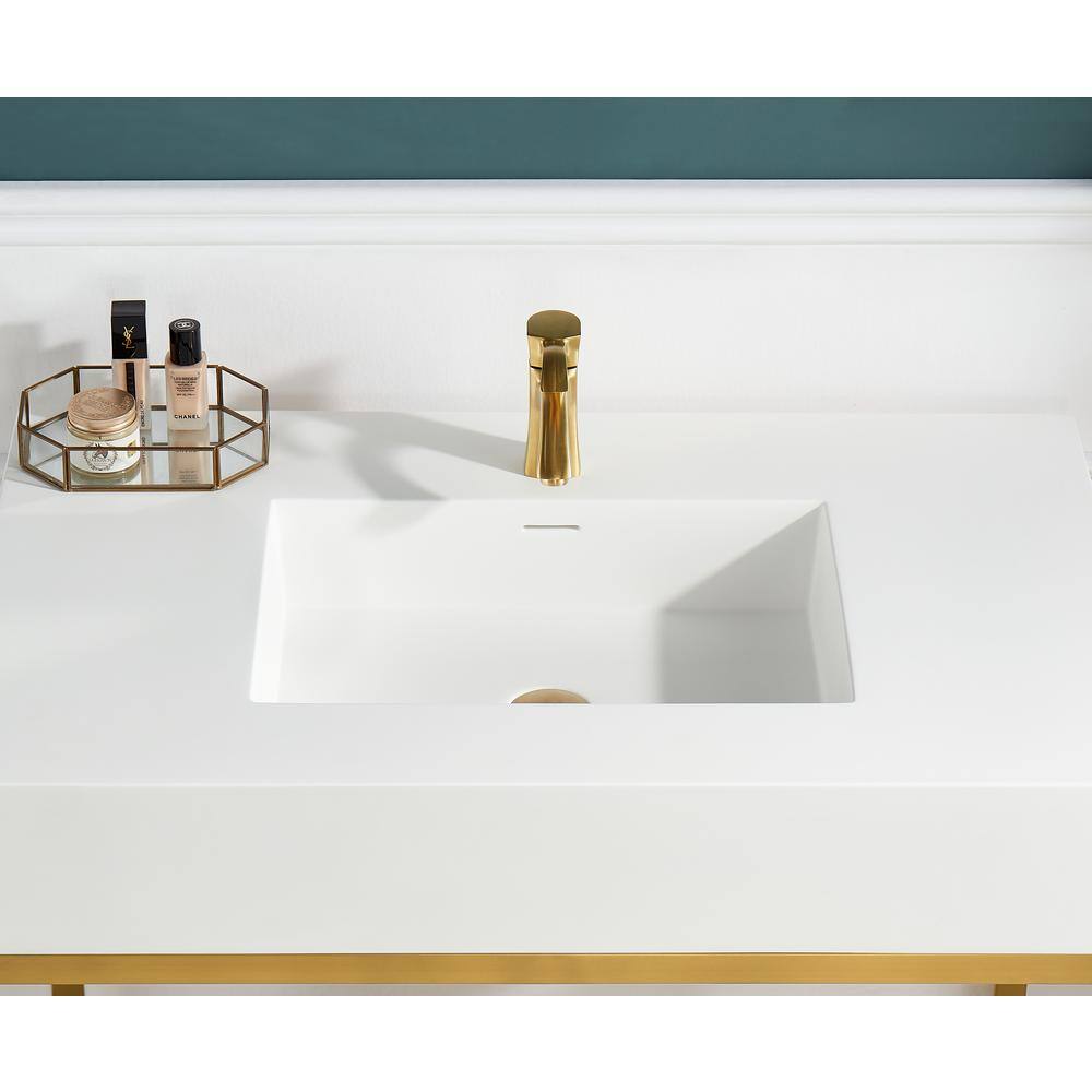 Brushed Gold and White Glass Console Sink with Resin Counter