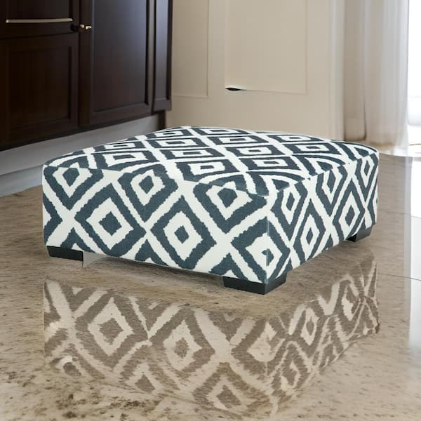 Benjara Gray, Ivory and Black Chenille Square Accent Ottoman Medium