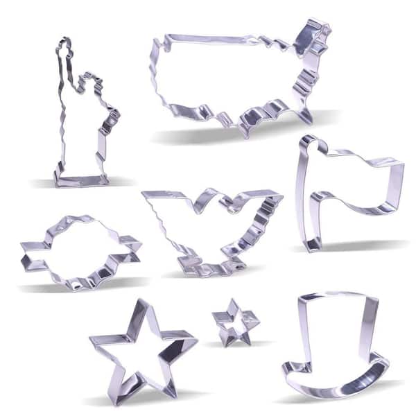 8 Piece Stainless Steel 4th of July Cookie Cutter Set USA Patriotic Shapes for Dough Fondant Sandwiches