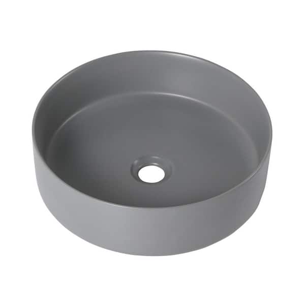 MYCASS ROUND Simple Art Grey Ceramic Circular Bathroom Vessel Sink with Scratch Resistant