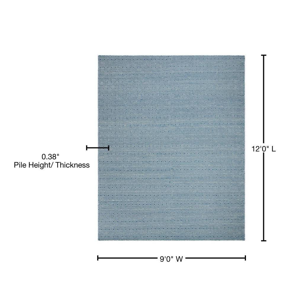 Handwoven Diamond Oasis 9' x 12' Blue/Ivory Wool Area Rug