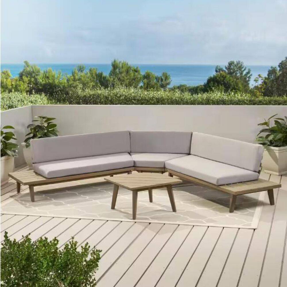 Gray 4-Piece Acacia Wood Outdoor Sectional Sofa Set with Cushion price history on PriceWatchPro
