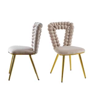 Modern Beige Velvet Upholstered Dining Chairs (Set of 2)