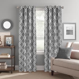 Grey Trellis Polyester 52 in. W x 84 in. L Grommet Room Darkening Curtain Panel