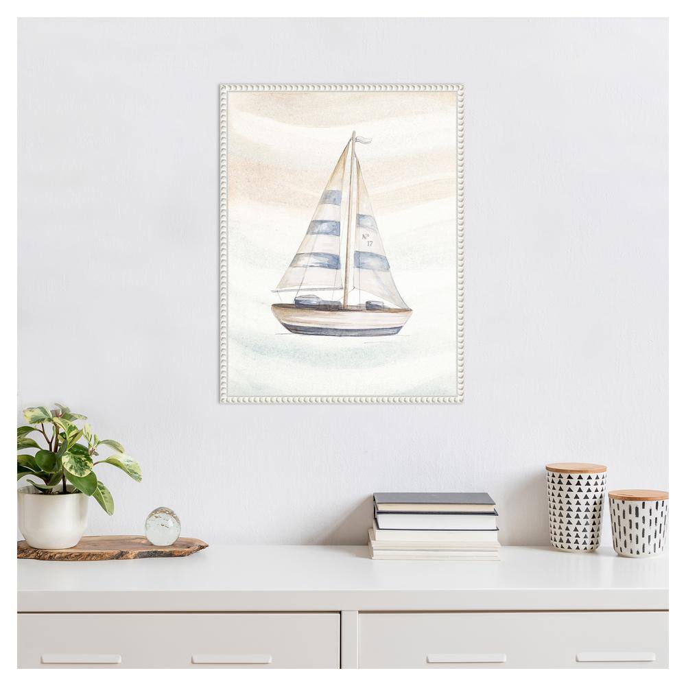 Beaded White Nautical Sailboat Canvas Framed Wall Art