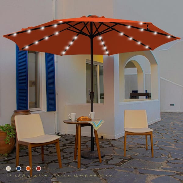 JEAREY 11 ft. LED Lights Steel Outdoor Market Solar Patio Umbrella in Orange